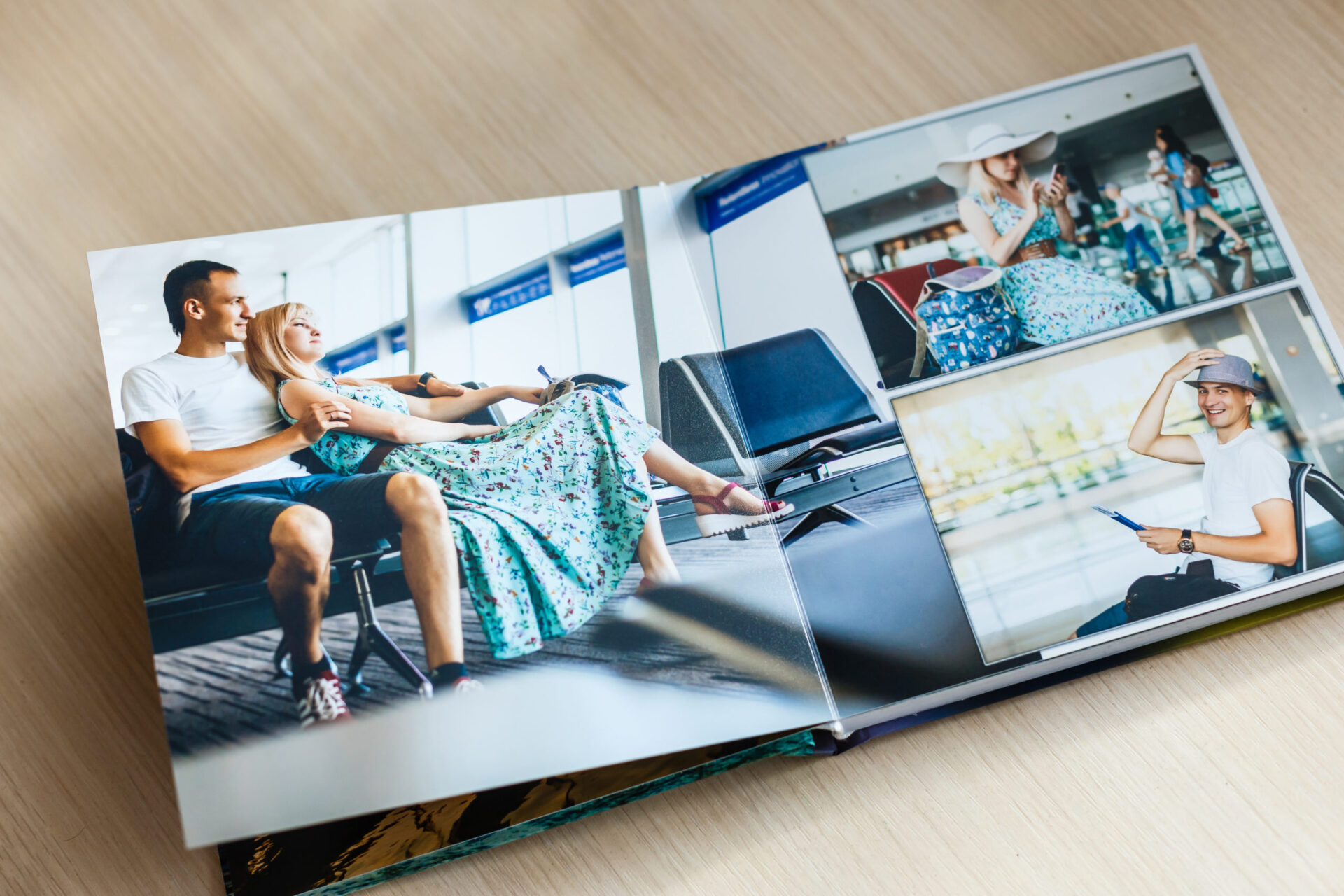Adopting a child out of state: A travel brochure showing a couple sitting in an airport